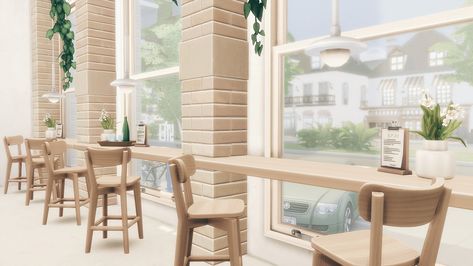 WILLOW CREEK CAFE + BAKERY | Patreon Sims 4 Bakery Interior, Sims 4 Bakery Cc, Sims 4 Bakery, Sims 4 Cafe, Sims 4 Willow Creek, Apartment Pantry, Bakery Interior, Coastal Country, Cafe Bakery