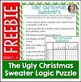 FREE LESSON - “Christmas Logic Puzzle Activity” - Go to The Best of Teacher Entrepreneurs for this and hundreds of free lessons. 3rd - 8th Grade   http://www.thebestofteacherentrepreneurs.org/2016/12/free-misc-lesson-christmas-logic-puzzle.html Holiday Math Activities, Christmas Math Activities, Puzzle Activity, Holiday Math, Christmas Lesson, Logic Puzzle, Teaching Holidays, Love And Logic, Holiday Lessons