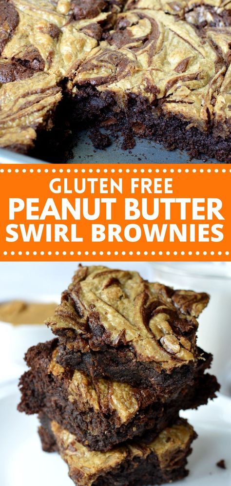 gluten free brownies Best Gluten Free Brownies, Brownie Vegan, Gluten Free Brownies Recipe, Peanut Butter Swirl Brownies, Chocolate Peanut Butter Brownies, Peanut Butter Brownie, Gluten Free Bars, Gluten Free Flour Mix, Swirl Brownies