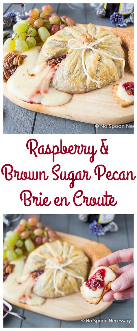 Raspberry & Sugared Pecan Brie en Croute Baked Brie En Croute, Pecan Brie, Brie En Croute, Baked Brie Recipes, Brie Recipes, Brie Cheese, Baked Brie, Perfect Appetizers, Party Foods