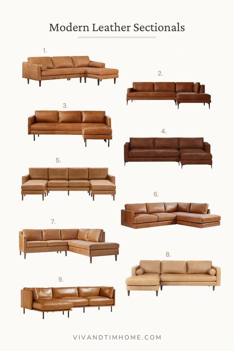 modern leather sectional Leather Corner Sofa Living Room, Tan Leather Couch Living Room, Brown Sectional Living Room, Tan Leather Sectional, Modern Sectional Living Room, Leather Sectional Living Room, Modern Leather Couch, Modern Leather Sectional Sofas, Brown Leather Couch Living Room