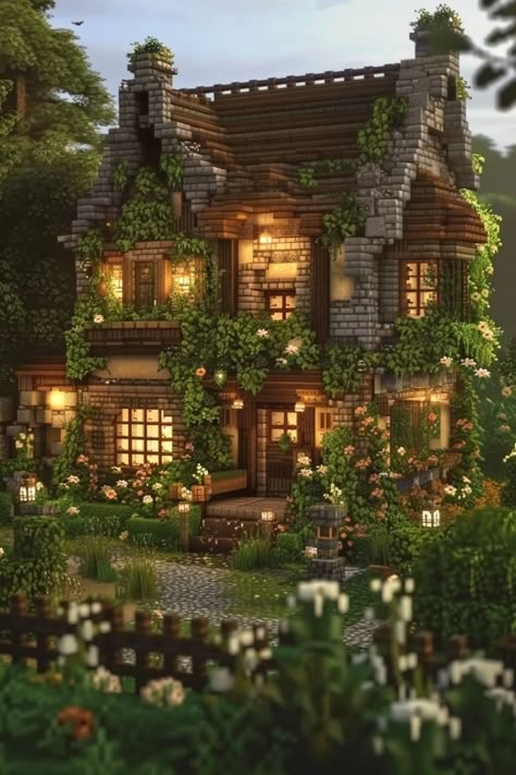 Minecraft Designs Minecraft No Mods House, Minecraft Victorian Cottage, Cottagecore House Concept Art, Minecraft Cottage Spruce, Minecraft Cottage No Mods, Mincraft Idea Houses Cottagecore, Cottage Core Home Exterior, Better Minecraft House, Minecraft House Ideas No Mods