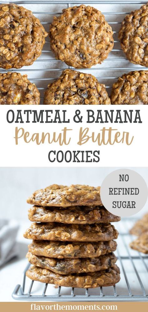 These Oatmeal & Banana Peanut Butter Cookies mean that the world is officially perfect….at least from a cookie standpoint anyway. This recipe includes just a few basic ingredients. There’s no flour, butter, oil and they’re refined sugar free. They are also great for special diets as they’re gluten-free and dairy-free. Oatmeal Banana Peanut Butter, Oatmeal Cookies No Sugar, Banana Peanut Butter Cookies, Peanut Butter Banana Oatmeal Cookies, Peanut Butter Banana Oats, Peanut Butter Banana Oatmeal, Peanut Butter Banana Cookies, Sugar Free Oatmeal, Banana Cookie Recipe