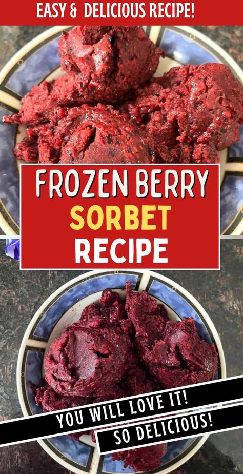 This Frozen Berry Sorbet is a refreshing and healthy treat made with just one ingredient: frozen berries. Perfect for a quick dessert, this sorbet is easy to make in a food processor and offers a burst of natural berry flavor. Enjoy this guilt-free, delicious frozen delight any time of the year. Frozen Berries Dessert, Berry Sorbet Recipe, Mixed Berry Sorbet, Strawberry Cake Mix Cookies, Homemade Sorbet, Dessert Sandwich, Strawberry Cake Easy, Sorbet Is, Sorbet Recipe