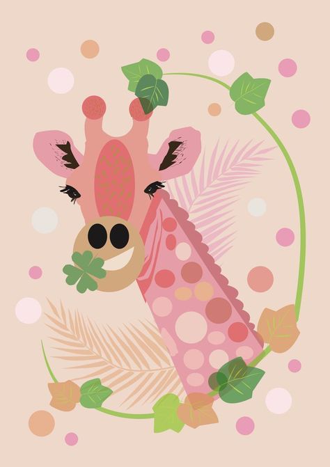 Girl Room Wall Decor, Gift For Newborn Baby, Giraffe Illustration, Girls Room Wall Decor, Pink Giraffe, Gift For Newborn, Giraffe Baby, Newborn Baby Girl, Baby Giraffe