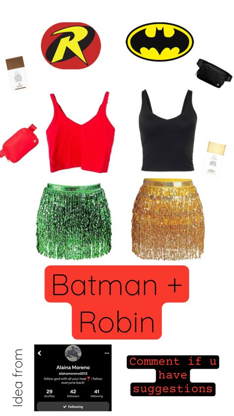 #preppy #preppyhalloween #halloween #orangeaesthetic #vibes #wallpaper #costume #costumeidea #followme Robin Halloween Costume, Batman And Robin Costumes, Easy College Halloween Costumes, Robin Costume, Shuffles Preppy, Batman Costumes, Classy Halloween Costumes, Matching Halloween Costumes, Duo Halloween Costumes