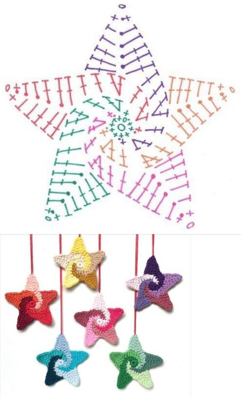 Thinking of making a star crochet motif, why not try one of the patterns below! Swirl star crochet pattern diagram. Star crochet motif. Star crochet motif diagram. Shooting star crochet motif diagram pattern. Another shooting star motif. Source: Pinterest More Patterns Like This! Crochet Star, Confection Au Crochet, Pola Amigurumi, Crochet Motif Patterns, Crochet Stars, Crochet Simple, Crochet Cushions, Christmas Crochet Patterns, Crochet Square Patterns