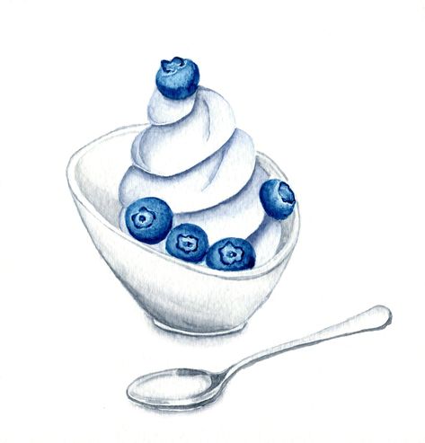 Watercolor yogurt and blueberries illustration Food illustration Yogurt Illustration, Watercolor Food Illustration, Watercolor Food, Tattoo Illustration, Logo Idea, Illustration Food, Food Group, Group Meals, Food Illustration