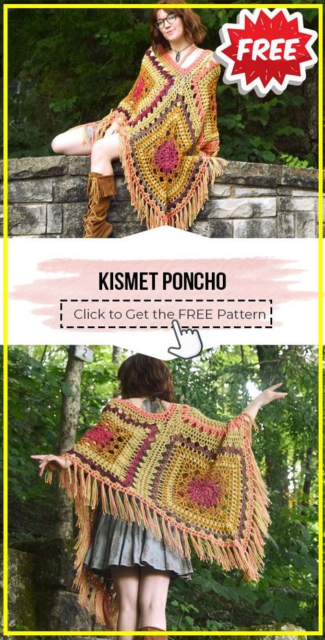 Blanket Poncho Crochet Pattern, Crochet Granny Poncho Free Pattern, Granny Square Ruana, Crochet Graph Patterns Free, Granny Square Poncho Pattern Free, Crochet Boho Poncho, Free Crochet Poncho Patterns, Crochet Ruana, Crochet Poncho Patterns Easy