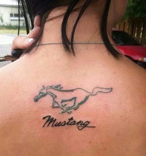 Mustang tattoo Ford Tattoo, Mustang Tattoo, Tattoos Pictures, Mustang Sally, Female Tattoos, Men Tattoos, Angel Wings Tattoo, Writing Tattoos, Car Tattoos