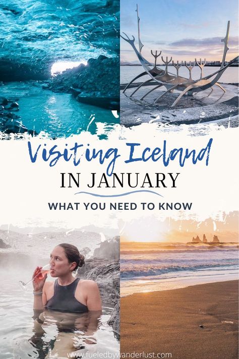 Bright blue ice cave, Sun Voyager sculpture in light snow, girl drinking bubbly rose in Sky Lagoon, sunset lighting at Vik black sand beach. Iceland In 3 Days, What To Wear In Iceland Winter, Trip To Iceland, Winter Iceland, What To Wear In Iceland In January, Winter In Iceland, Iceland Winter Travel, Iceland In Winter, Iceland Winter Outfits