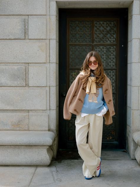 a woman standing in front of a door Teddy Sweater Outfit, Polo Ralph Lauren Women Outfits, Ralph Lauren Sweater Outfit, Teddy Outfit, Polo Ralph Lauren Outfits, Polo Bear Ralph Lauren, Wfh Outfits, Blue Oxford Shirt, Ralph Lauren Polo Bear