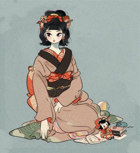 Cute Kimonos, Posca Art, Japanese Illustration, Japanese Prints, Drawing Reference Poses, Pretty Art, Character Illustration, Drawing Inspiration, Japanese Art