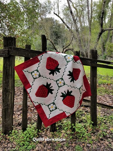 Strawberry Splendor quilt Strawberry Quilt Pattern, Strawberry Quilts, Strawberry Quilt Block, Apple Quilts, Fruit Quilt, Strawberry Quilt, Spring Strawberries, Strawberry Items, Wall Hanging Pattern