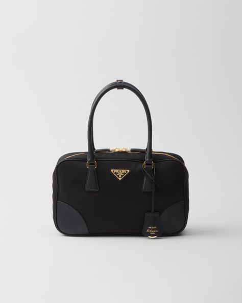 Black Prada Re-edition 1978 Medium Re-nylon And Saffiano Leather Two-handle Bag | PRADA Prada Bag Re Edition, Black Prada Handbag, Prada Re Edition 1995 Bag, Prada 1995 Bag, Prada Re Edition, Prada Nylon Shoulder Bag, Leather Key Ring, Bag Prada, Medium Sized Bags