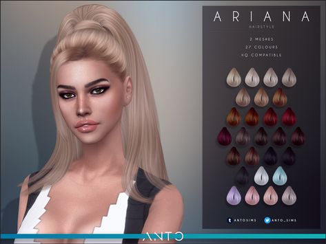 Ariana Hairstyle | Anto on Patreon Ariana Hairstyle, Ariana Grande Hair, Sims 4 Tsr, Die Sims 4, Pelo Sims, Intimo Calvin Klein, Sims 4 Dresses, Sims 4 Characters, Barbie Hair