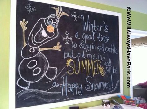 Olaf Chalkboard Art, Frozen Chalkboard Art, Summer Chalkboard, Kitchen Chalkboard, Christmas Pots, Sidewalk Chalk Art, Chalkboard Wall, Sidewalk Chalk, Frozen Birthday Party