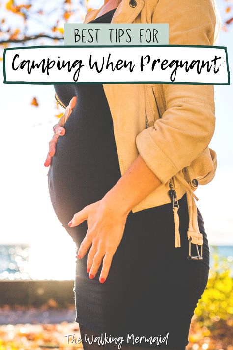 Pregnant woman outdoors. Linked to a blog post that shares the best tips for camping when pregnant. Pregnant Camping Outfits, Camping While Pregnant, Pregnant Camping, Travelling While Pregnant, Food For Pregnant Women, Summer Camping Outfits, Camping Lunches, Outdoor Maternity Photos, Maternity Clothes Summer