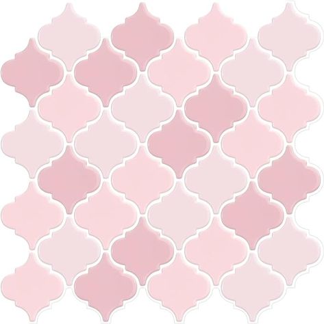 Pink Arabesque Tiles Peel and Stick Backsplash for Kitchen, WalDecoo 10-Sheet Stick on Tiles Kitchen Backsplash, Pink Peel and Stick Wall Tiles（12''×12''） - Amazon.com Pink Tile Backsplash Bathroom, Stick On Tiles Kitchen, Retro Kitchen Design, Pink Retro Kitchen, Arabesque Tiles, Apt Aesthetic, Retro Pink Kitchens, Tiles Kitchen Backsplash, Pink Bedroom Walls