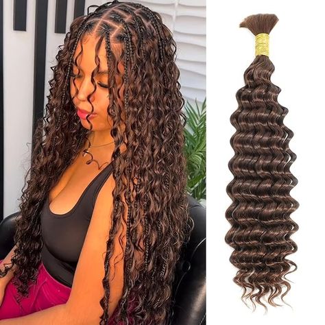 Amazon.com : DSEKCAIN 4# Deep Wave Human Braiding Hair Curly Human Hair Bulk For Braiding Crochet Micro Boho Braids For Black Women Knotless Goddess Braiding Hair Extensions Brown 100 Grams 18 Inch : Beauty & Personal Care Boho Braids Extensions, Curly Braiding Hair Extensions, Boho Braids With Extensions, Goddess Braids Extensions, Brown And Black Goddess Braids, Micro Boho Braids, Medium Goddess Knotless Braids, Brown Boho Knotless Braids, Brown Boho Braids