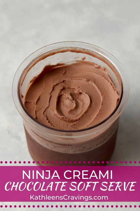 This Ninja Creami Chocolate Soft Serve recipe uses simple ingredients, including low fat chocolate milk to keep the recipe super easy. You'll love this easy chocolate ice-cream that has a softer texture like your favorite soft serve! Chocolate Ice Cream Ninja Creami, Chocolate Ninja Creami, Chocolate Ninja Creami Ice Cream Recipes, Soft Serve Recipe, Soft Serve Ice Cream Recipes, Chocolate Soft Serve, Kitchen Aid Ice Cream, Ninja Ice Cream Recipe, Chocolate Frosty