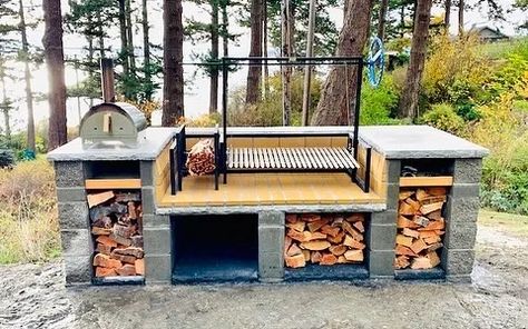 Wood Toilet, Outdoor Grill Station, Outdoor Cooking Area, Barbecue Design, Outdoor Barbeque, Outdoor Fireplace Designs, Outdoor Bbq Kitchen, Outdoor Oven, Backyard Kitchen