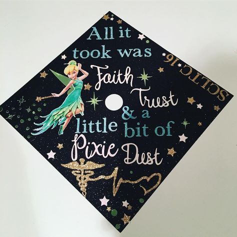 Tinkerbell nursing Grad Cap design // follow us @motivation2study for daily inspiration Nurse Grad Caps, Graduation Cap Psychology, Graduation Tips, Disney Grad Caps, Senior Caps, Grad Cap Design, Grad Cap Ideas, Disney Graduation Cap, Caps Ideas