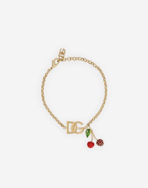 Bracelet with DG logo and cherry charms: Gold Clasp fastening Nickel-free and hypoallergenic materials Engraved logo Made in Italy Dolce Gabbana Jewelry, Expensive Jewelry Luxury, Dg Logo, White Bracelets, Expensive Jewelry, Gold Bracelet Chain, Engraved Logo, Girly Jewelry, Dream Jewelry