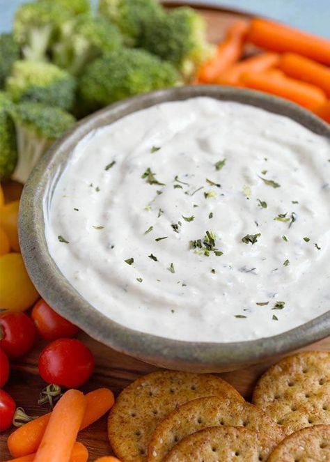 Ranch Vegetable Dip - Simply Happy Foodie Ranch Vegetable Dip, Sour Cream Veggie Dip, 3 Ingredient Dip, Ranch Veggie Dip, Dip For Vegetables, Game Day Dip, Veggie Dip Recipe, Vegetable Dip Recipe, Simply Happy Foodie