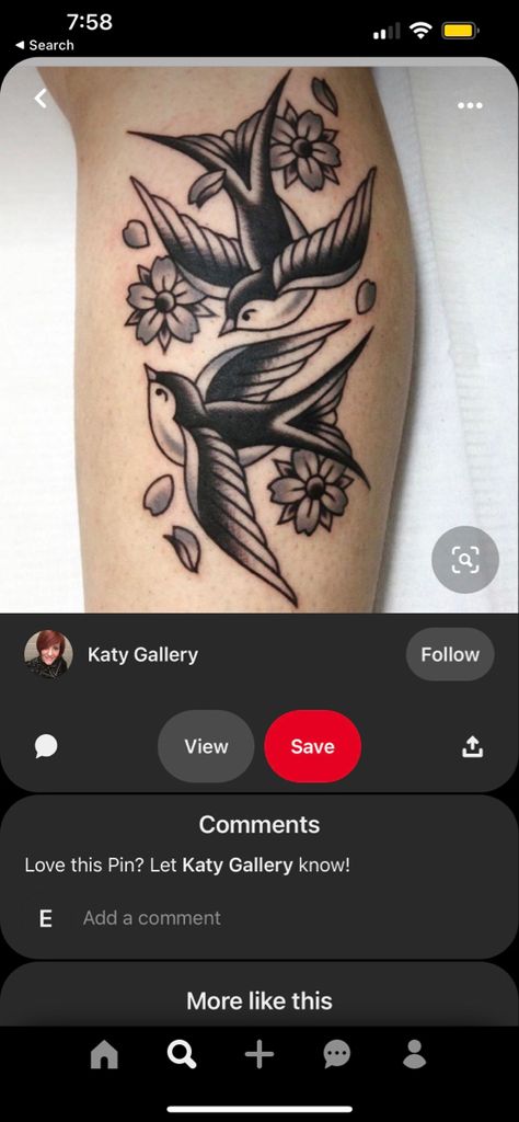 Traditional Swallow Tattoo, Sparrow Tattoo, Swallow Tattoo, 4 Tattoo, Old School Tattoo, Tattoo You, Tattoo Styles, Cute Tattoos, Traditional Tattoo