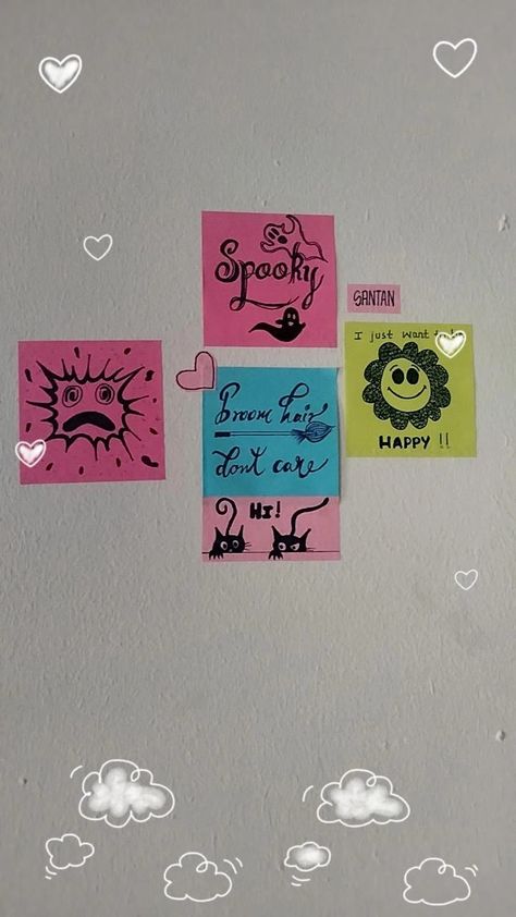 Sticky notes abstract idea Cute Sticky Notes Quotes, Sticky Notes Ideas Wall, Sticky Notes Ideas Wall Bedroom, Sticky Notes Wall Decor, Sticky Note Doodles, Sticky Note Decor, Sticky Notes Aesthetic, Sticky Notes Quotes, Cat Pattern Wallpaper