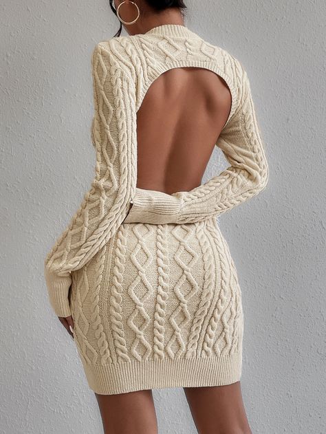 Cable Knit Jumper Dress, Backless Sweater, Cable Knit Sweater Dress, Backless Bodycon Dresses, Business Formal Dress, Formal Dresses Gowns, Sweater Dresses, Professional Dresses, Mini Sweater Dress