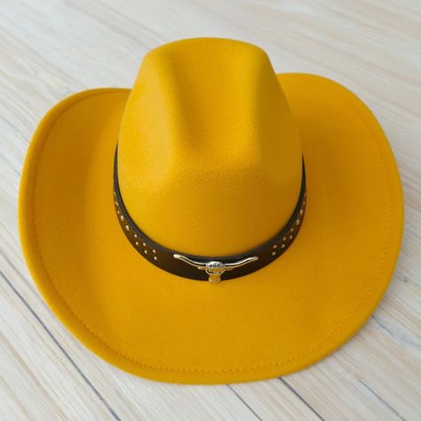 Size : One Size Material : 65% Cotton, 35% Polyester Belt Hat Band Pointed Cowboy Sun Hat Floppy Hat Panama Wide Brim Straw Floppy Hat Western Cowboy Felt Fall Fashion Festival New Mustard Boho Cowboy, Steer Head, Felt Cowboy Hats, Statement Fashion, Cowgirl Style, Hat Band, Fedora Hat, Cowboy Hat, Festival Fashion