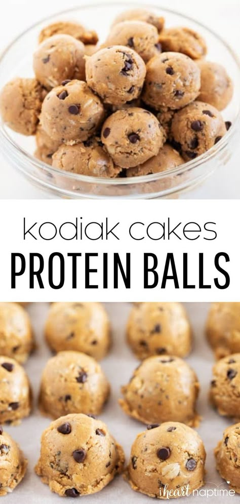 These easy Kodiak Cakes protein balls take just 6 ingredients and 10 minutes to make. Packed full of protein, fiber and healthy fats. The perfect grab-and-go snack idea that will keep you fuller for longer! #kodiakcakes #protein #proteinballs #proteinsnacks #snacks #healthysnacks #snackideas #healthysnackideas #oats #peanutbutter #recipes #iheartnaptime Kodiak Protein Pancakes Recipes, Ww Protein Balls, Protein Balls Without Peanut Butter Energy Bites, Protein Ball Snacks, Protein Bites For Kids, Kodiak Pancake Mix Recipes With Protein Powder, Protein Filled Snacks On The Go, Protein Balls For Bariatric Patients, Kodiak Cakes Protein Bars