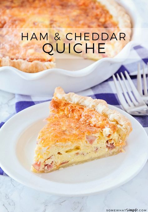 This simple to make ham and cheese quiche is so savory and loaded with flavor! It's an easy quiche recipe that is delicious, and filling, and perfect for breakfast or dinner! #quiche #breakfast #lunch #dinner #brunch #easyrecipe #hamandcheese Ham And Cheddar Quiche, Quiche Ham, Cheddar Quiche, Cheese Quiche Recipe, Ham And Cheese Quiche, Quiche Recipes Easy, Easy Ham, Cream Tart, Cheese Quiche