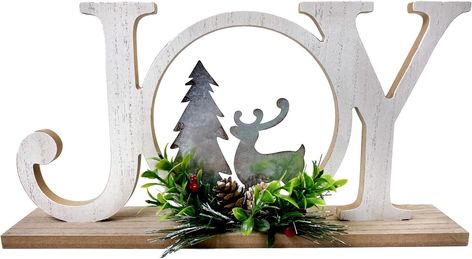 Eternhome Christmas Table Decorations Joy Farmhouse Christmas Tree Elk Sign Wooden Winter Rustic Decor Vintage Holiday Block for Home Kitchen Xmas Party Mantel Tiered Tray Gift Christmas Entryway, Tray Decor Christmas, Christmas Vignettes, Led Christmas Tree, Farmhouse Christmas Tree, Country Christmas Decorations, Merry Christmas Sign, Rustic Holiday, Rustic Christmas Tree