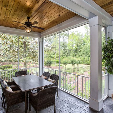 75 Screened-In Porch Ideas You'll Love - October, 2024 | Houzz Upstairs Screened In Porch, Screened In Front Porch Ideas Farmhouse, Screen Porch Flooring, Shiplap Sunroom, Small Screened Porch, Goat Shed, Farmhouse Transitional, Screened In Deck, Scandinavian Rustic