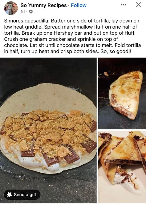 Easy Cooking Ideas, Quesadilla Recipe, Cheap Recipes, Hershey Bar, Easy Baking Recipes Desserts, Marshmallow Fluff, Tasty Baking, S'mores, Sweet Snacks Recipes