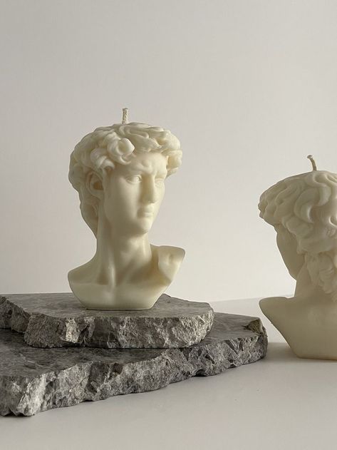 Artsy Candles, David Candle, Michelangelo Sculpture, David Bust, Twisted Candles, Pretty Candle, Aesthetic Candles, Candle Aesthetic, Candle Craft