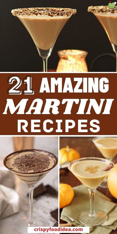 Martinis may seem old school, but we can all agree sipping a cocktail from a long-stemmed martini glass feels fancy. Plus, there are tons of variations beyond the classic gin-vermouth-bitters combo. Modern Martini recipes are filled with almost every flavor imaginable—from apples to chocolate and coffee to spices—and they're a lot of fun to explore. Here are 21 amazing drink recipes and enjoy these holidays with martinis in your hand and lovely desserts. #martini #drinks Easy Fun Martinis, Maple Martini Recipe, Fun Martini Glasses, Different Martini Recipes, Fancy Martini Recipes, Martini Recipes Fall, London Fog Martini, Different Martinis, Creamy Martini Recipes