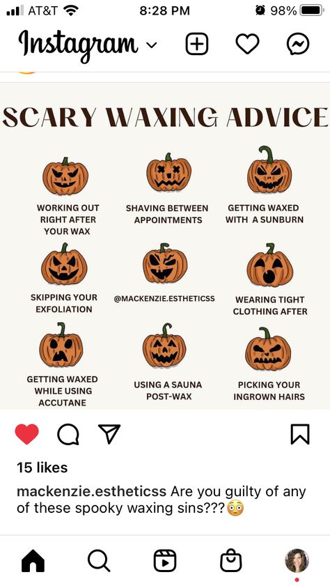 Halloween Waxing Posts, Halloween Waxing Quotes, Waxing Content Ideas, Waxing Posts For Instagram, Esthetics Suite, Waxing Content, Wax Suite, Waxing Memes, Esthetician Ideas