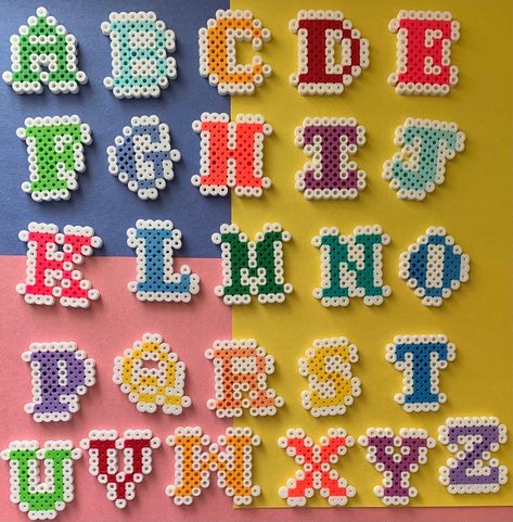 Hama Beads Projects, Perler Beads Letters Alphabet, Perler Bead Initials, Perler Bead Letters Alphabet, Perler Bead Alphabet, Perler Alphabet, Perler Letters, Melty Beads Patterns, Pisla Ideas