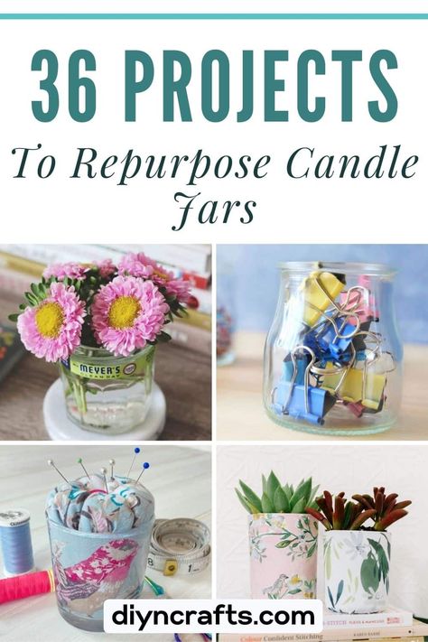 36 Projects to Repurpose Candle Jars (Brilliant Ideas) Diy Empty Candle Jars, Reuse Empty Candle Jars, Leftover Candle Jars, Upcycled Candle Jars, Candle Jars Crafts, Recycled Candle Jars, Upcycle Jars, Decorating Candle Jars, Reuse Candle Jars