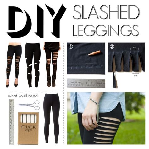 "DIY Slashed Leggings" by polyvore-editorial ❤ liked on Polyvore Diy Leggings, Ripped Tights, Diy Cut Shirts, Diy Pants, Diy Vetement, Legging Outfits, Mötley Crüe, Diy Couture, Refashion Clothes