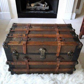 Treasure Chest Coffee Table - Ideas on Foter Antique Trunk Restoration, Steamer Trunk Coffee Table, Trunk Makeover, Vintage Steamer Trunk, Trunk Side Table, Antique Steamer Trunk, Coffee Table With Chairs, Trunk Coffee Table, Coffee Table With Wheels