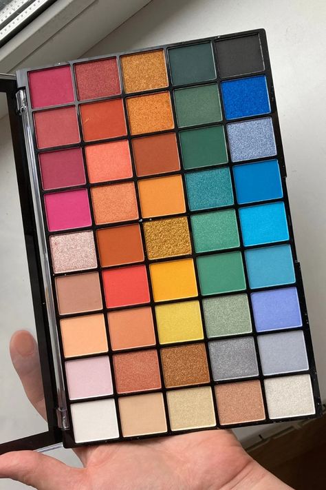 Rainbow Makeup Palette, Rainbow Eyeshadow Palette, Best Colorful Eyeshadow Palette, Affordable Eyeshadow Palettes, Olive Skin Lipstick, Drugstore Eyeshadow, Revolution Beauty, Colorful Eyeshadow Palette, Manifest Board