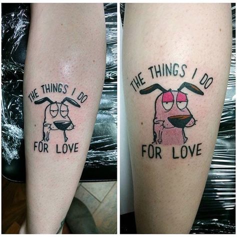 Courage The Cowardly Dog Tattoo, Courage Tattoo, Tattoos Cartoon, Courage Tattoos, 90s Tattoos, Cartoon Tattoo, Courage The Cowardly Dog, Cowardly Dog, Inspiration Tattoos