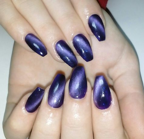 Cat Eye Nail Designs, Dramatic Nails, Black And Purple Nails, Magenta Nails, Cheap Nail Polish, Coffin Acrylic Nails, Cat Eye Nail, Pink Chrome Nails, Eye Nail Art