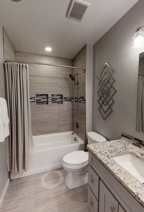 Brown Grey Bathroom Ideas, Gray Beige Bathroom Ideas, Grey Bathroom Remodel Ideas, Restroom Remodel Ideas With Tub, Brown And Grey Bathroom Ideas, Small Cozy Bathroom Ideas, Small Restroom Remodel, Grey Bathroom Ideas Modern, Small Restroom Remodel Ideas