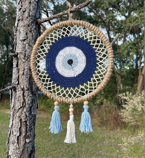 House Protection, Chime Candle Holder, Macrame Dreamcatcher, Hanging House, Evil Eye Wall Hanging, Macrame Dream Catcher, Handmade Evil Eye, Handmade Dreamcatcher, Rough Crystal